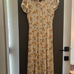 Reformation Yellow and Orange Flutter Sleeve Maxi Dress